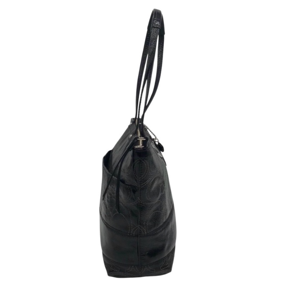 COACH BLACK PATENT leather super stitch logo TOTE PURSE BAG - Picture 4 of 13